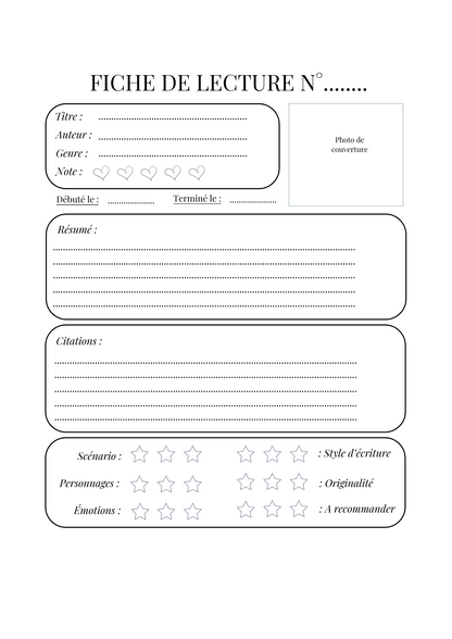 Journal de lecture à imprimer - Noir et Blanc
